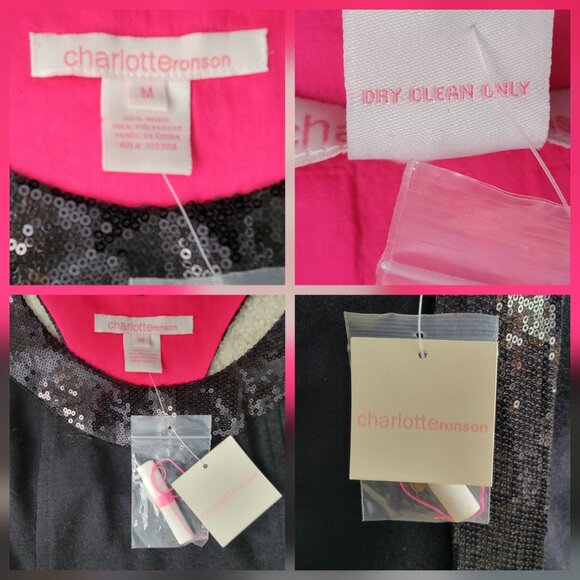 Charlotte Ronson Black Soft Wool Blend Mini Dress with Sequin Detail and Pockets - Picture 12 of 12